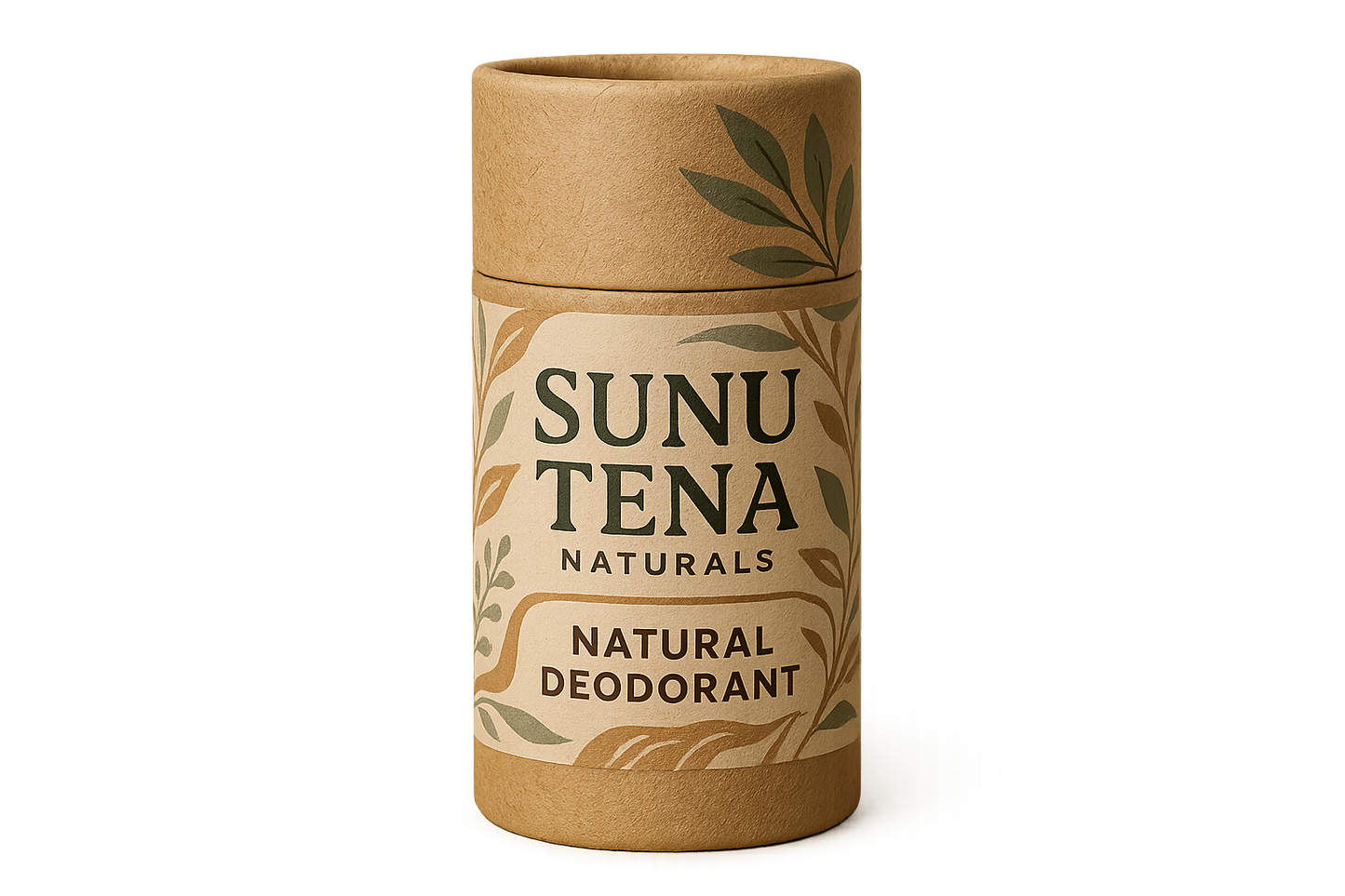 Sunu Tena label for Natural Deodorant label on a kraft tube stick