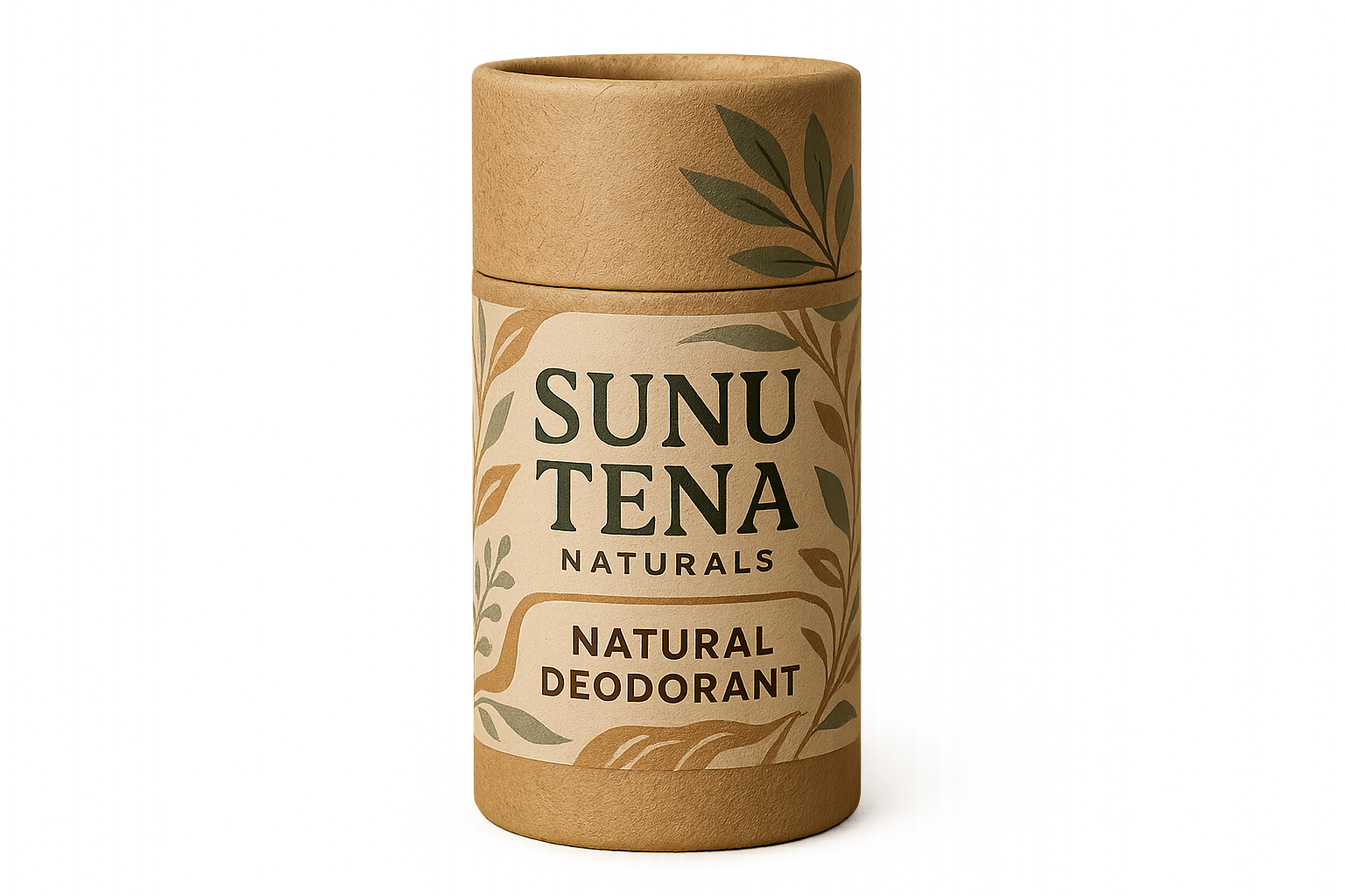 Sunu Tena label for Natural Deodorant label on a kraft tube stick