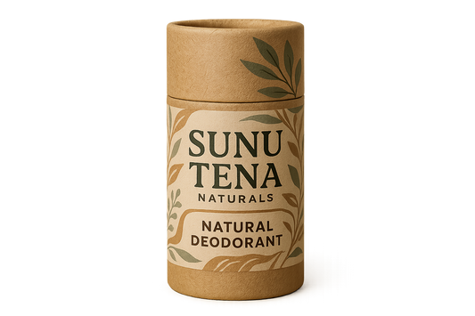 Sunu Tena label for Natural Deodorant label on a kraft tube stick